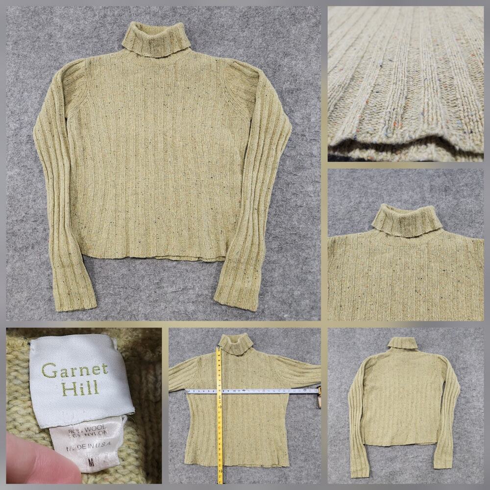 Garnett‎ Hill Womens M Medium Wool Blend Knit Green Turtleneck Sweater USA Made